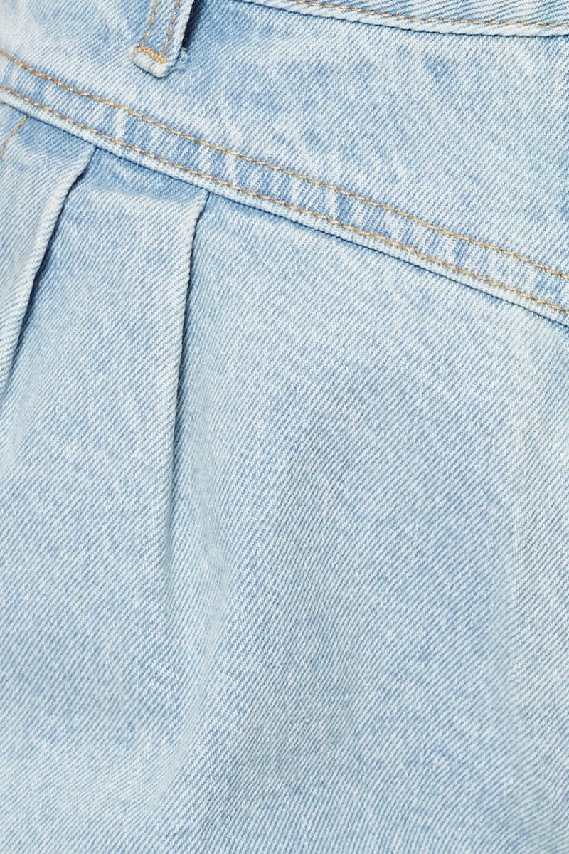 Blue Relaxed Denim Shorts High Rise