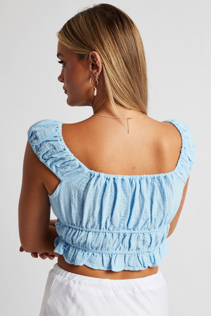 Blue Crop Top Short Sleeve