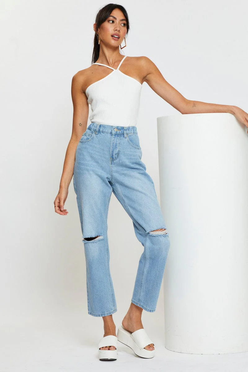 Blue Boyfriend Denim Jeans High Rise