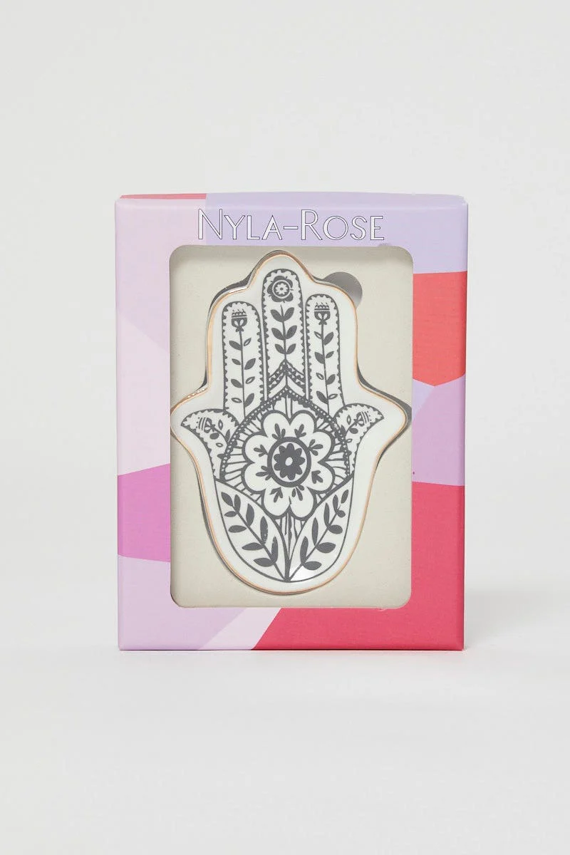 White Christmas Hamsa Hand Trinket Dish