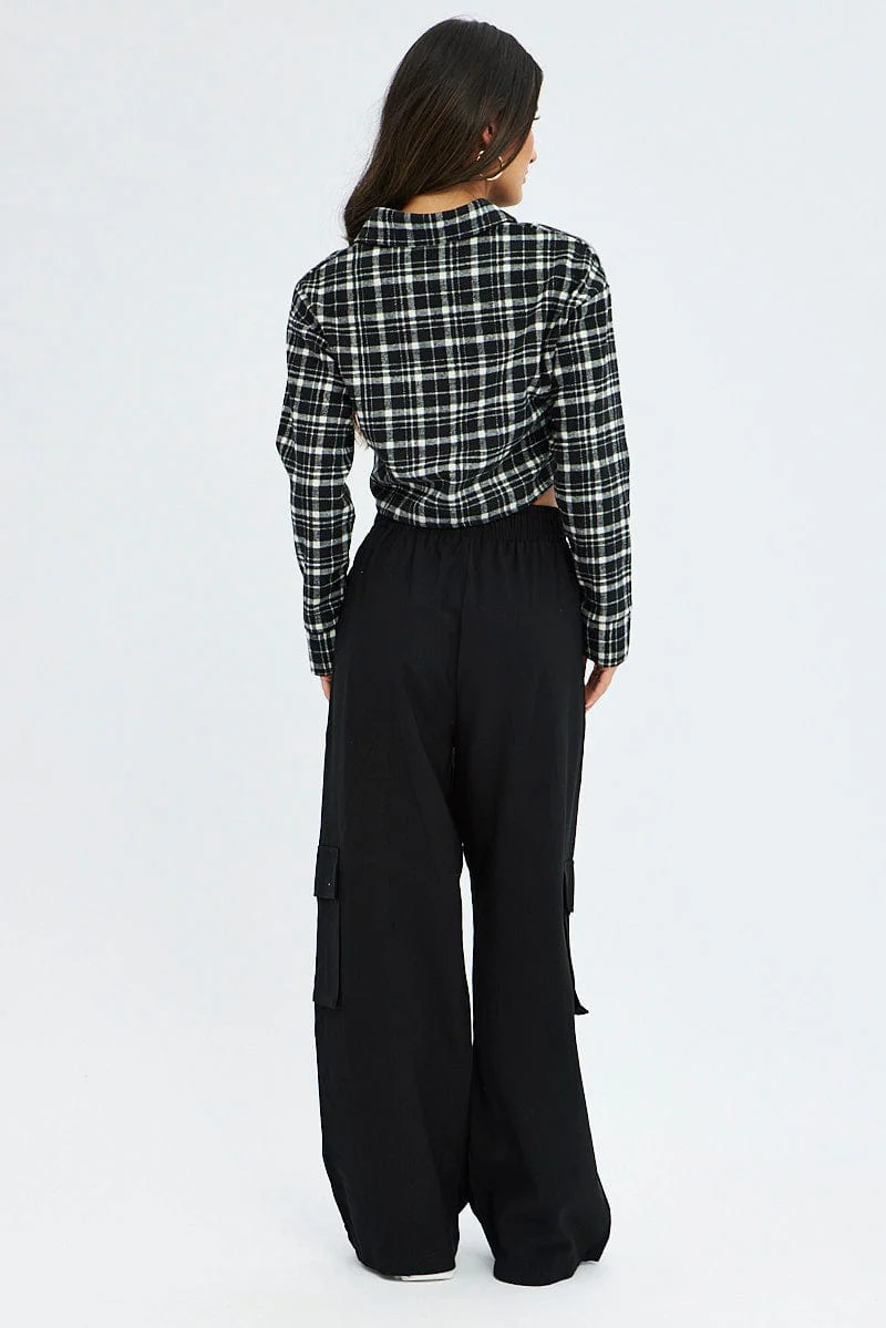 Black Wide Leg Pants High Rise Cargo