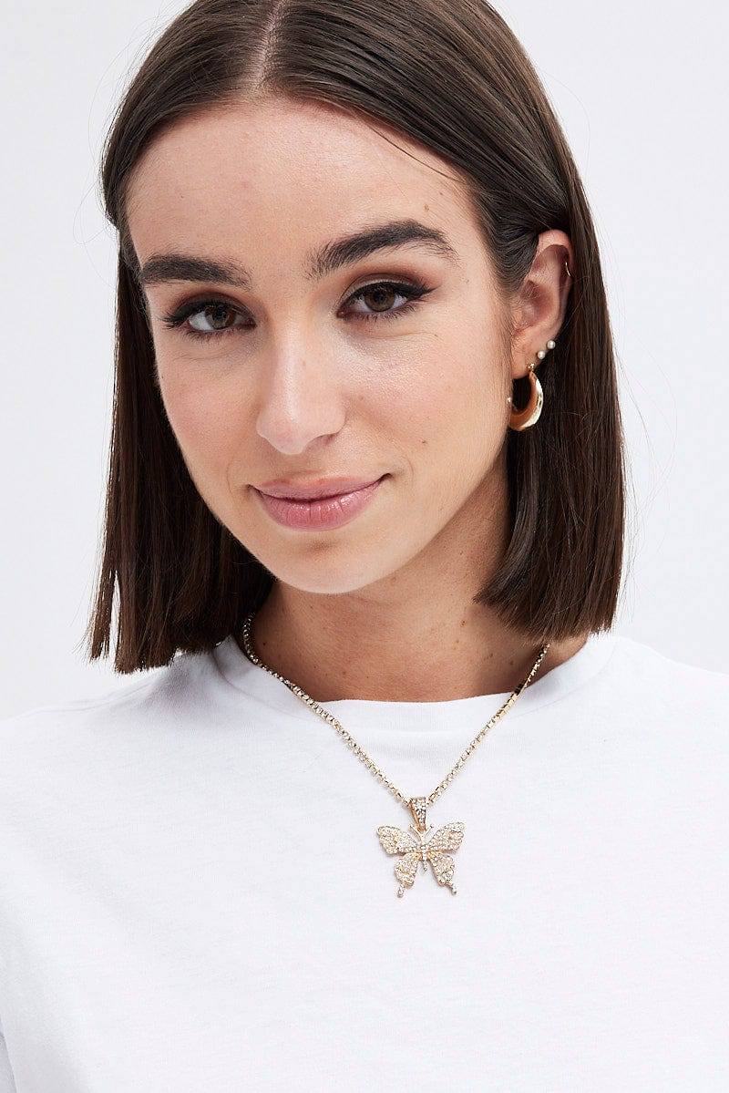 Gold Butterfly Pendent Necklace