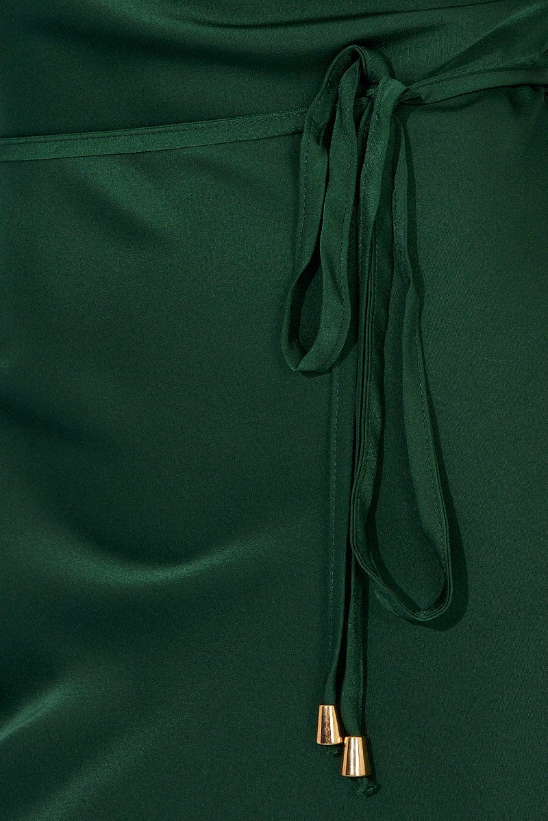 Green Maxi Dress Cowl Neck Satin