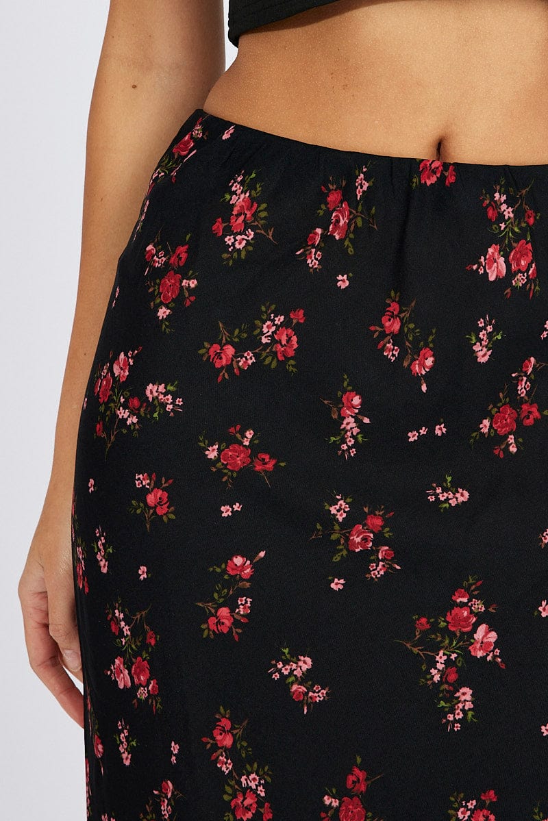 Black Floral Slip Skirt Maxi