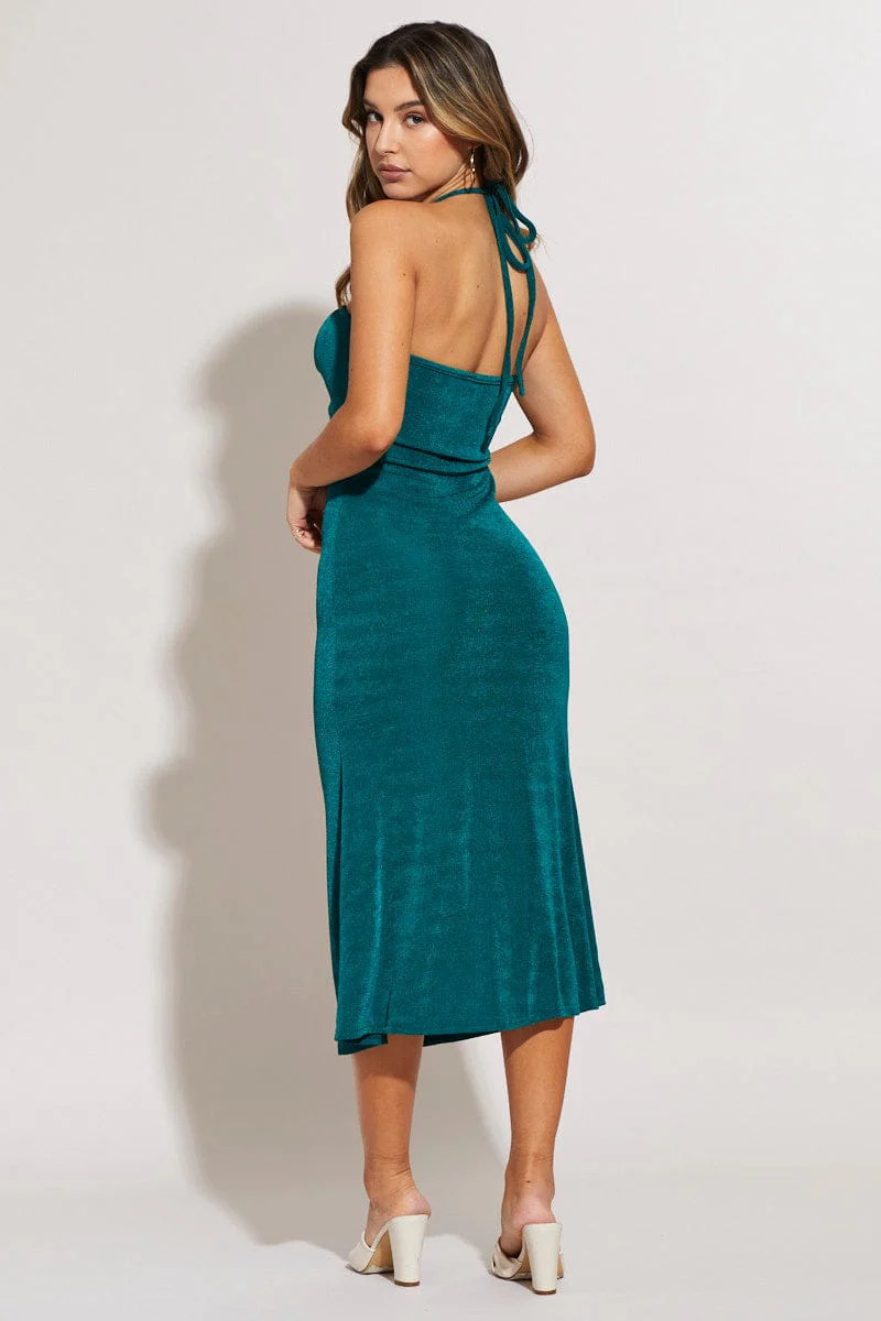 Green Midi Dress Keyhole
