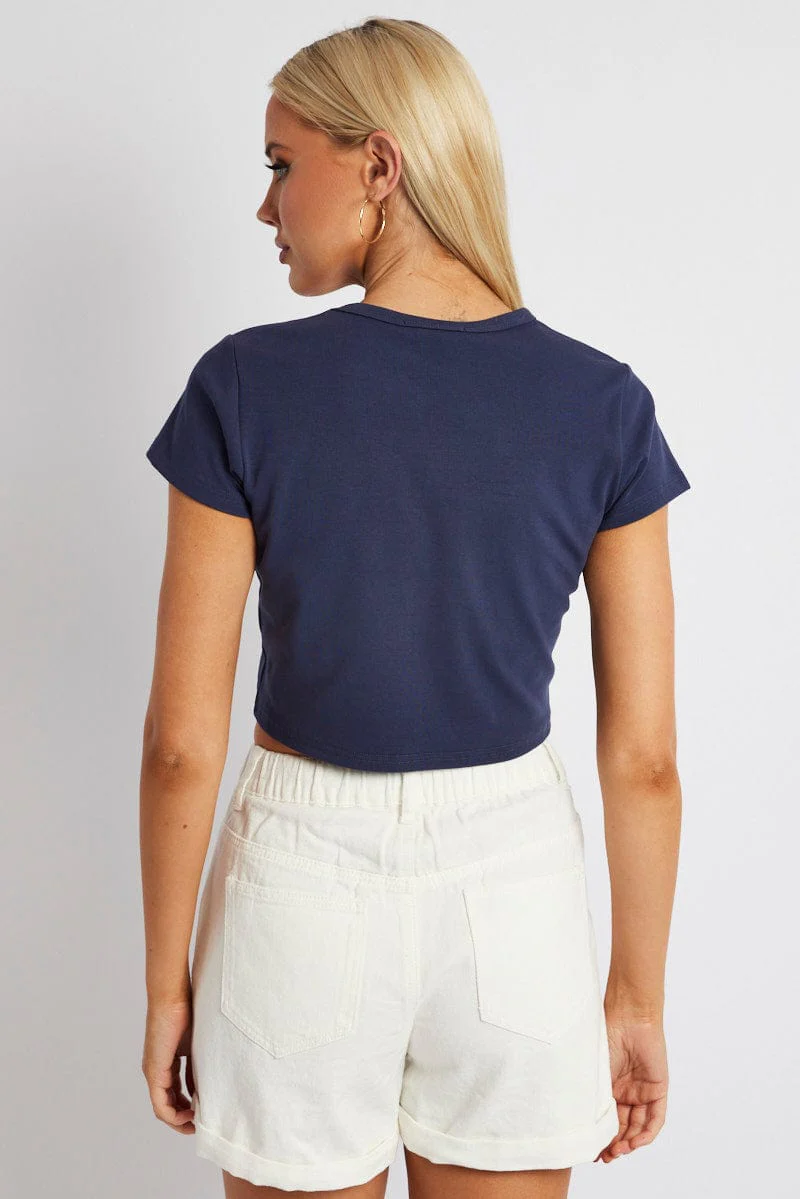 Blue Graphic Tee Crop Short Sleeve