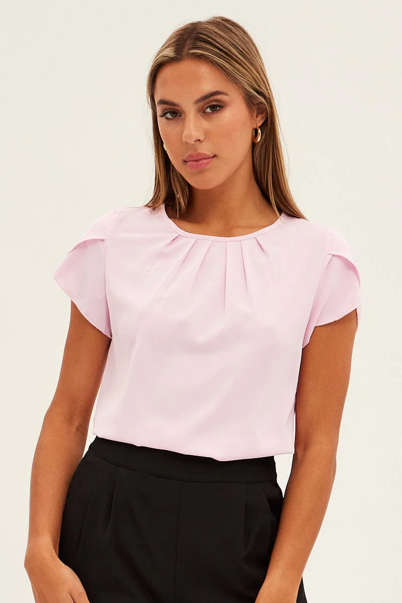 Pink Pleat Detail Workwear Top