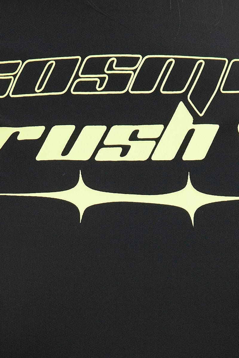 Black Midi Dress Short Sleeve Crew Neck Bodycon Graphic