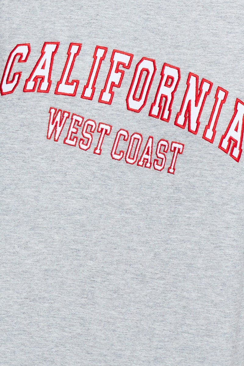 Grey Graphic T Shirt Short Sleeve Embroided