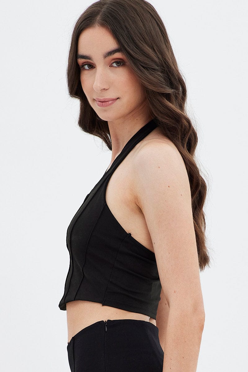 Black Halter Pinch Crop Top