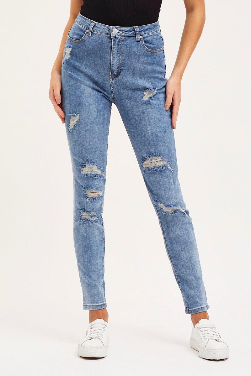 Blue Skinny Denim Jeans High Rise