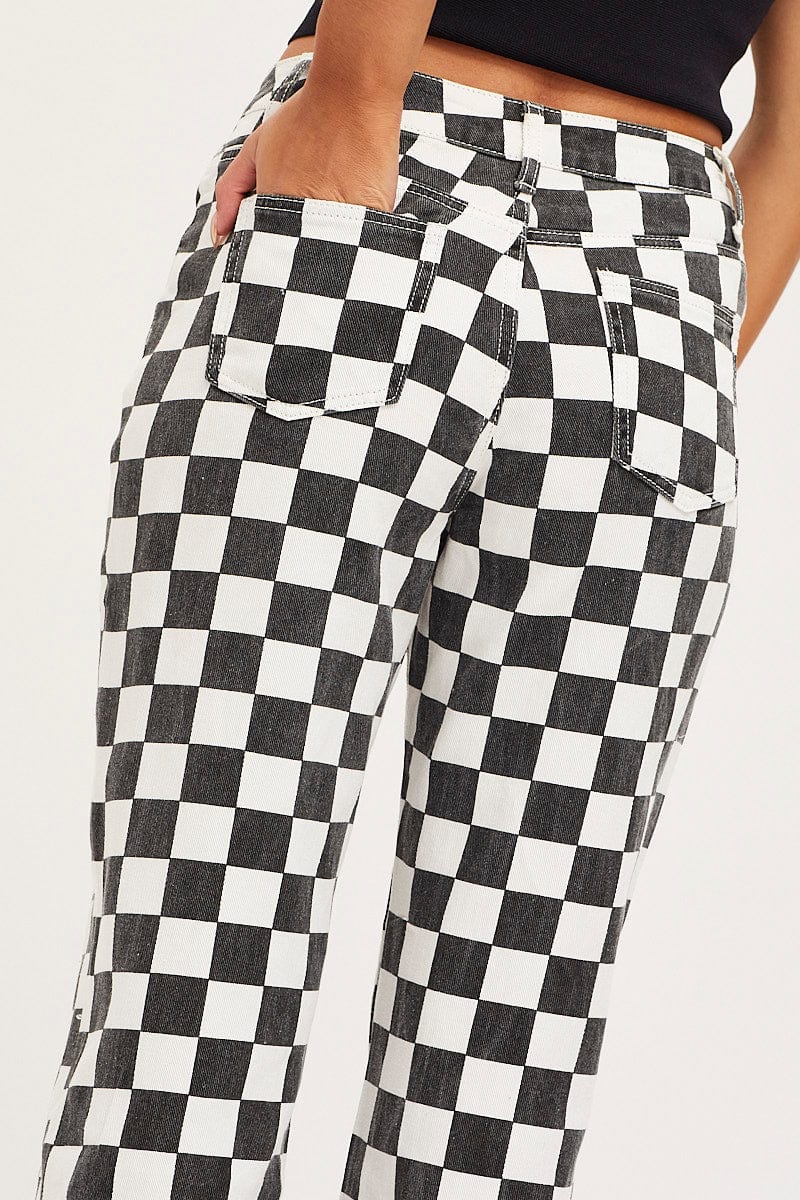 Print Straight Denim Jeans High Rise