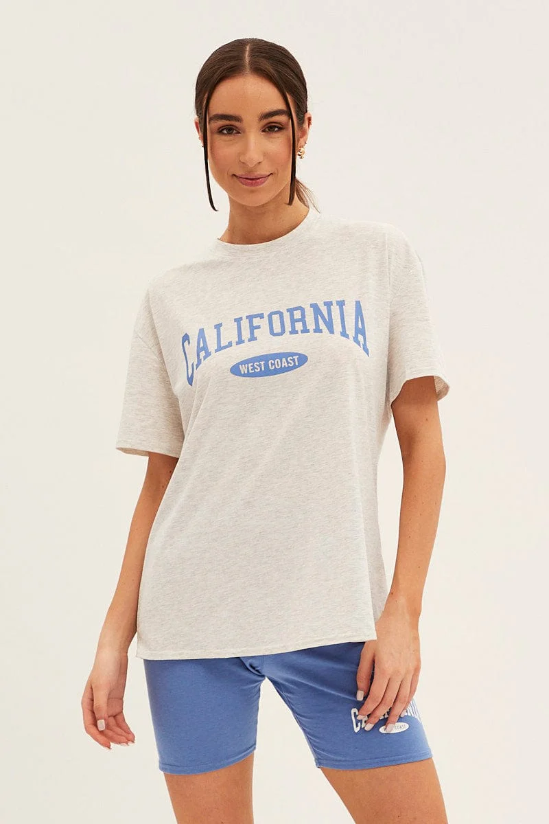 Blue Graphic T And Biker Shorts Set