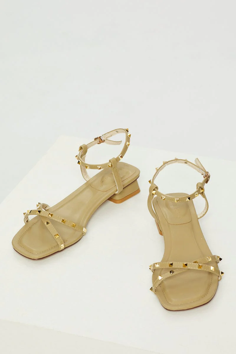 Green Stud Detail Ankle Strap Sandals