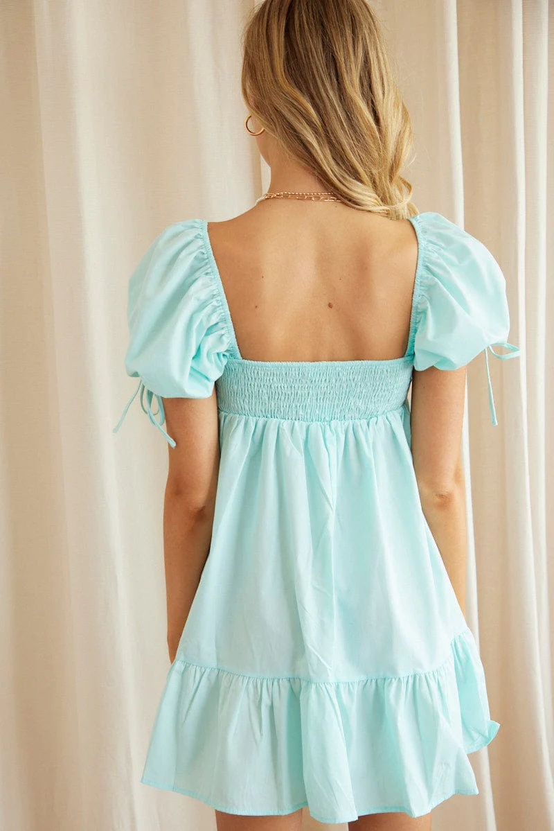 Green Mini Dress Short Sleeve Sweetheart Neck