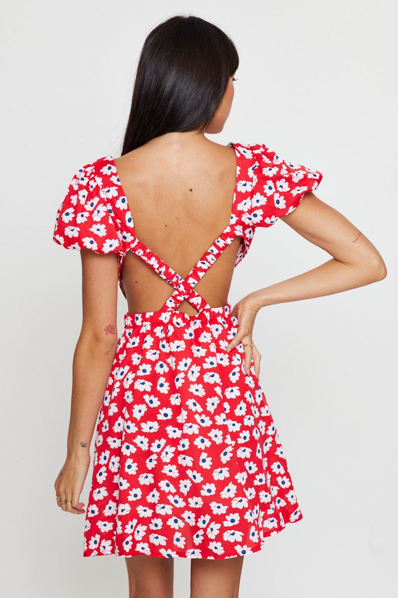 Print Mini Dress Short Sleeve Evening