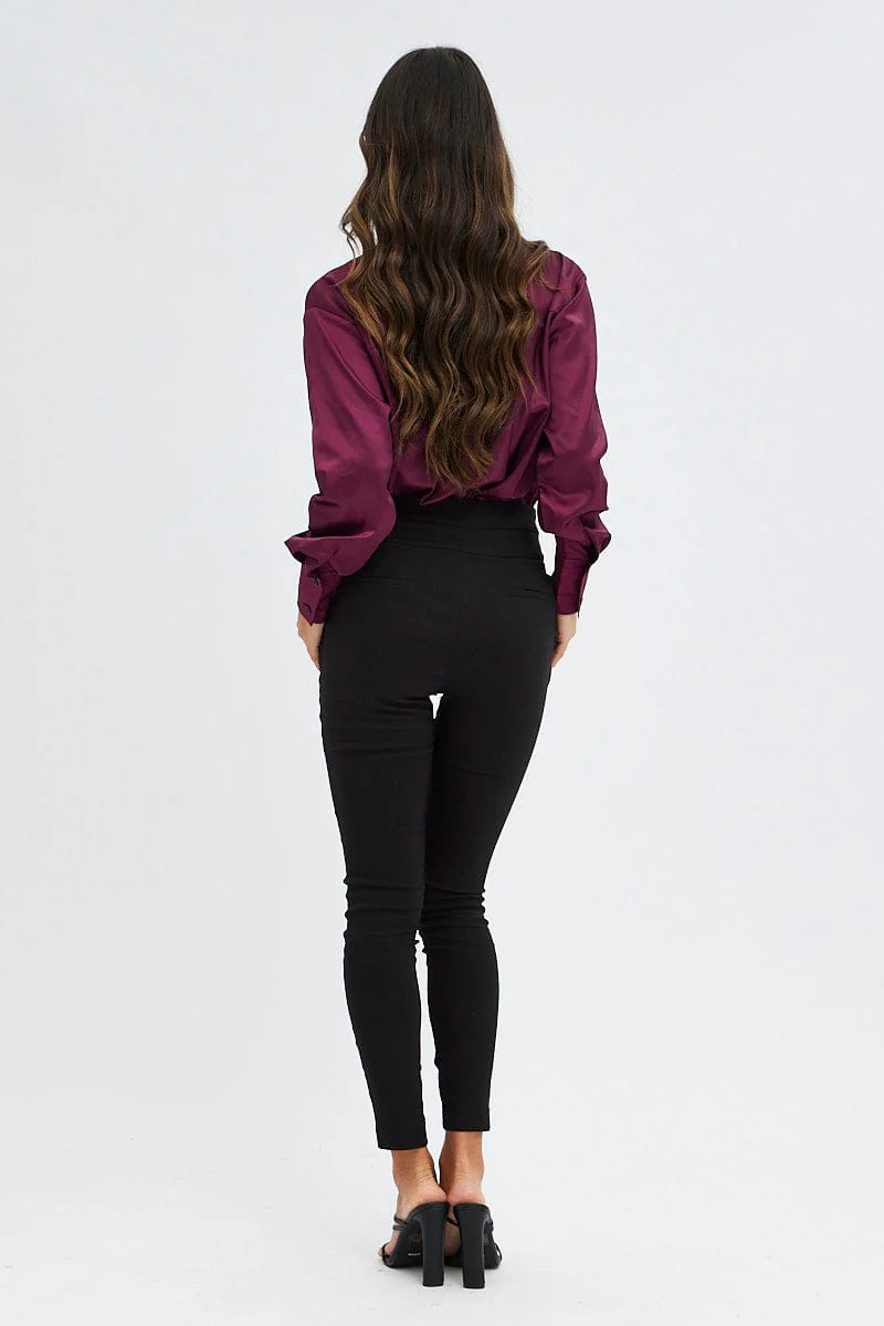 Black Slim Pants High Rise Belted Workwear