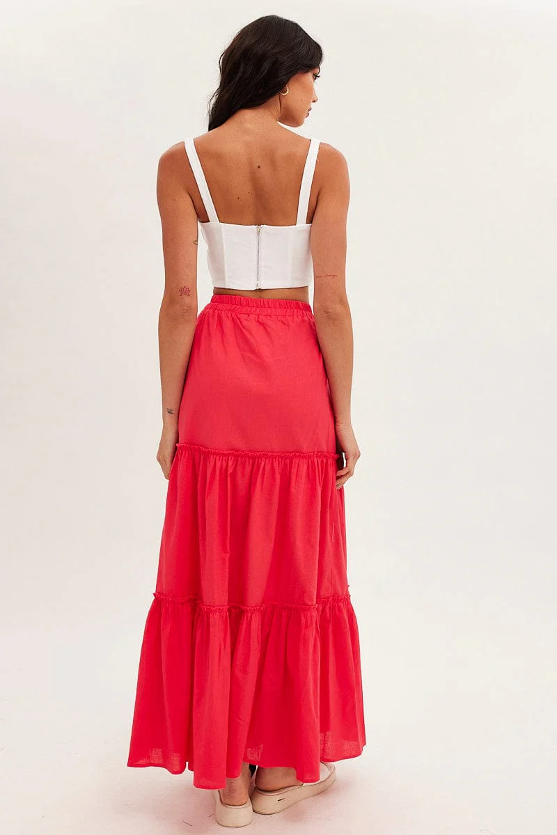 Red Maxi Skirt Tiered