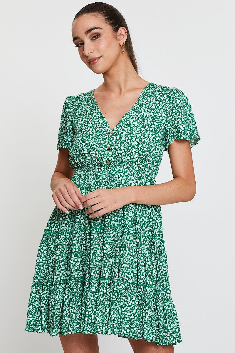 Print Skater Dress Short Sleeve Mini