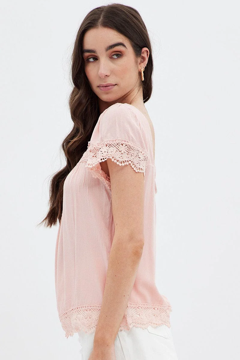 Pink Lace Trim Top