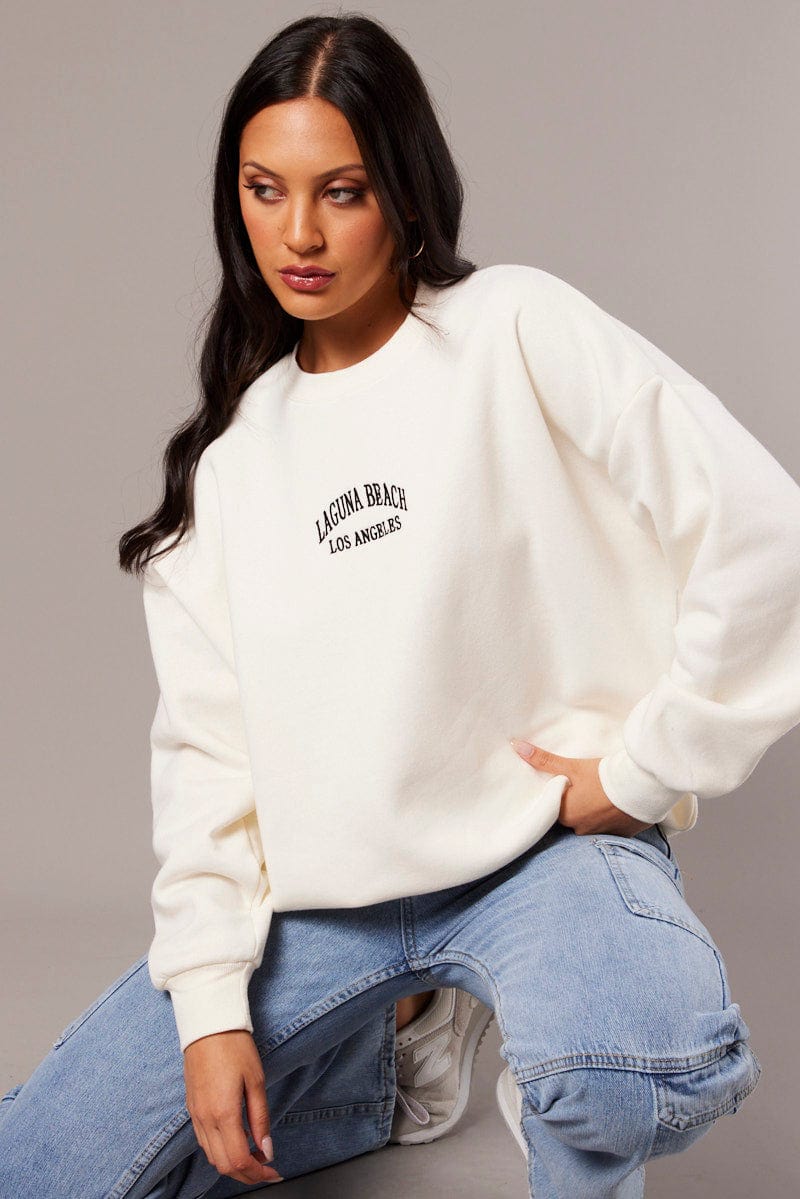 White Graphic Sweater Long Sleeve