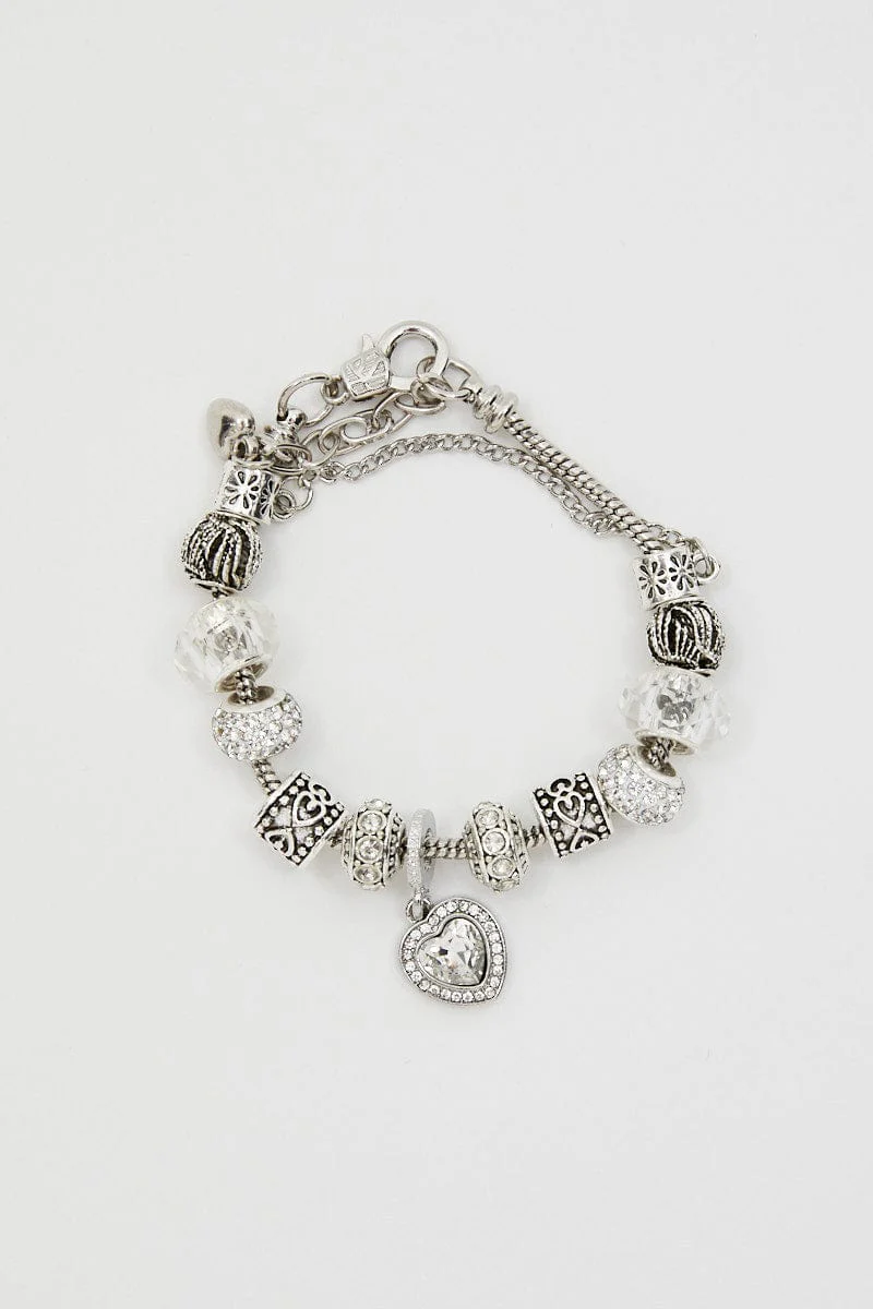 Silver Christmas Heart Charm Silver Plating Bracelet