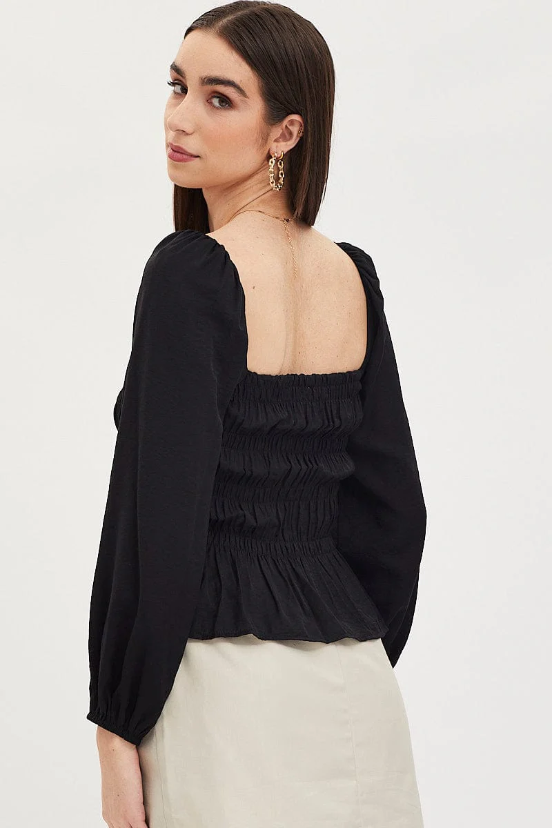 Black Peplum Top Long Sleeve