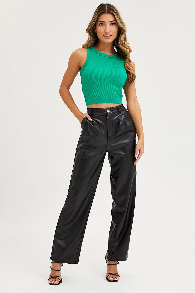 Green Tank Top Crew Neck Seamless