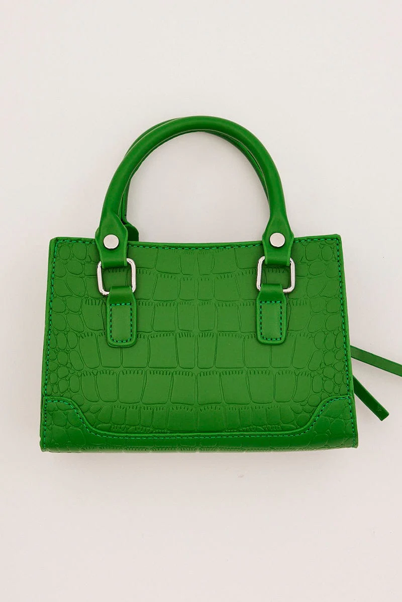 Green Crocodile Print Crossbody Bag