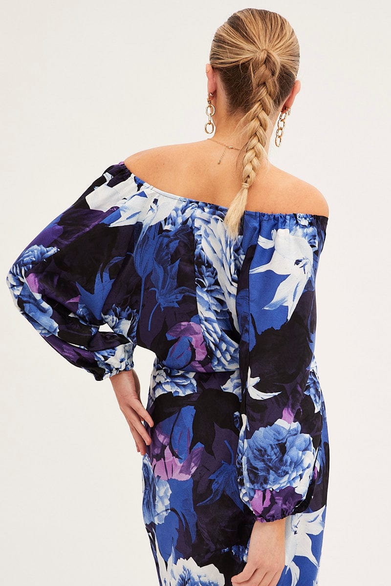 Blue Floral Bolero 3/4 Sleeve Tie Front Crop Satin