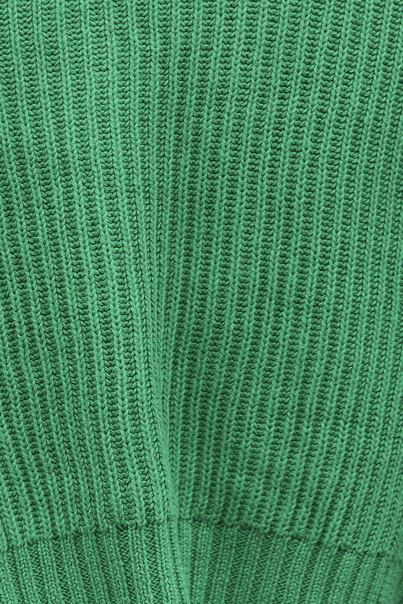 Green Knit Jumper Round Neck Long Sleeve Crop Cotton