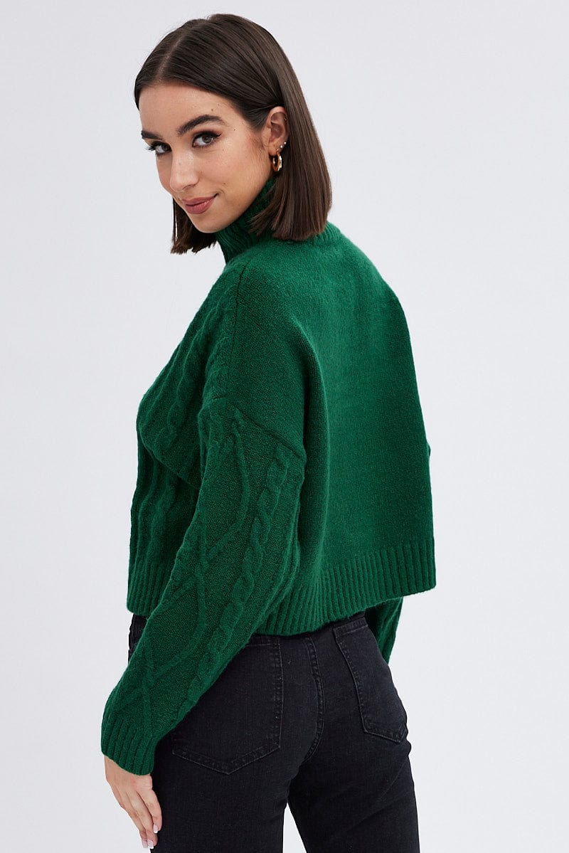 Green Cable Knit Jumper High neck