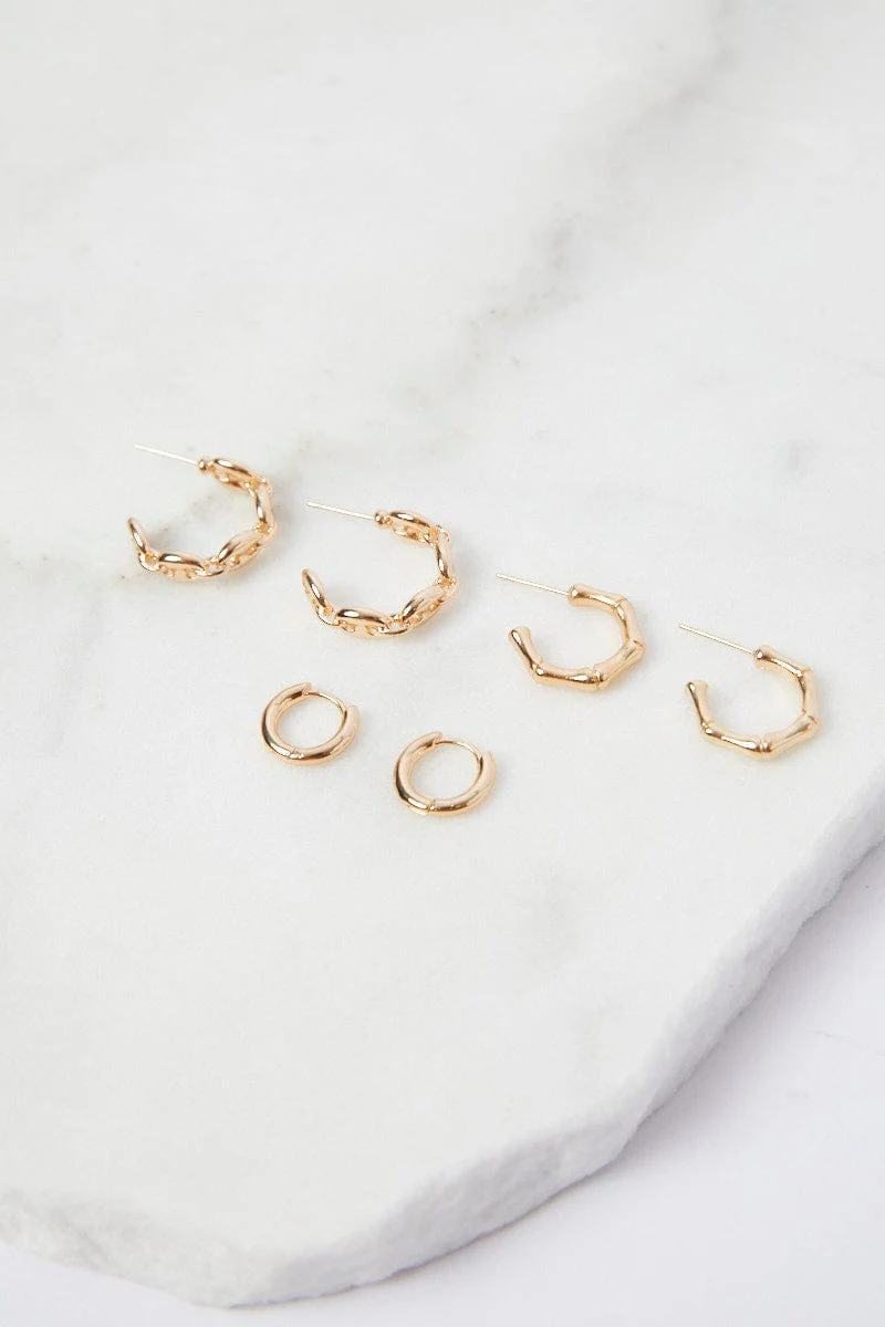 Gold 3 Pack Heart Earrings