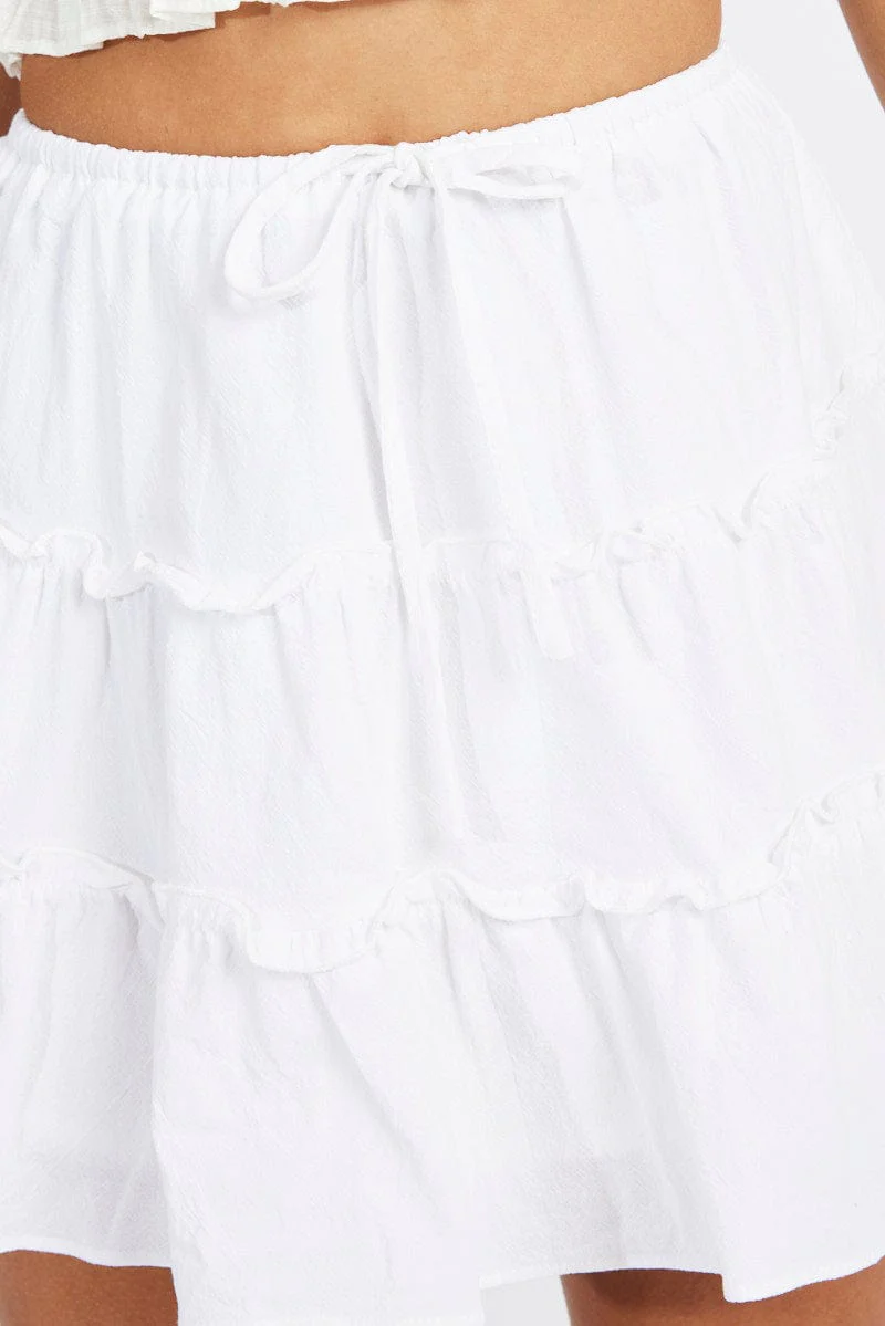 White Skater Skirt Tiered Mini