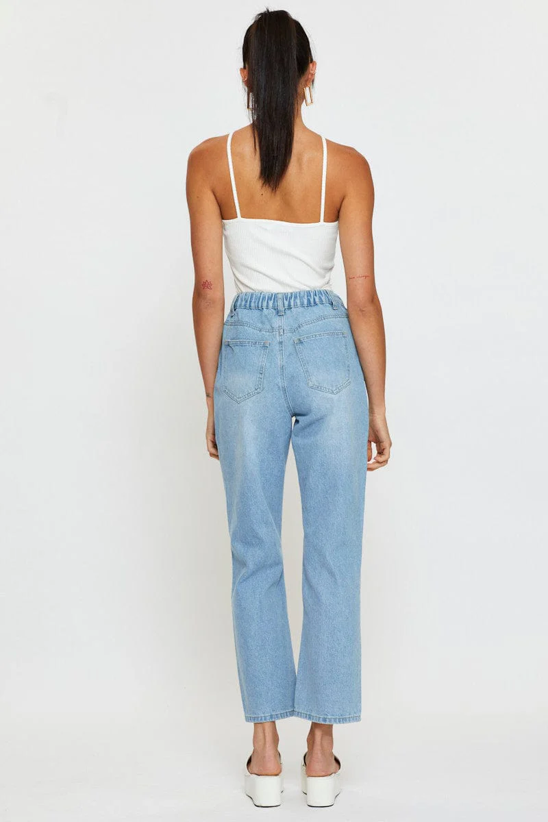 Blue Boyfriend Denim Jeans High Rise
