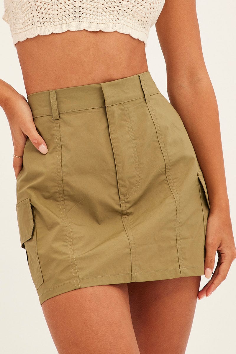 Green Cargo Skirt Mini Mid Rise