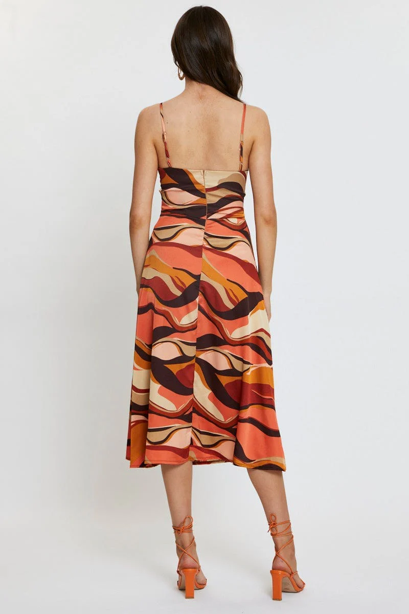 Print A Line Dress Midi
