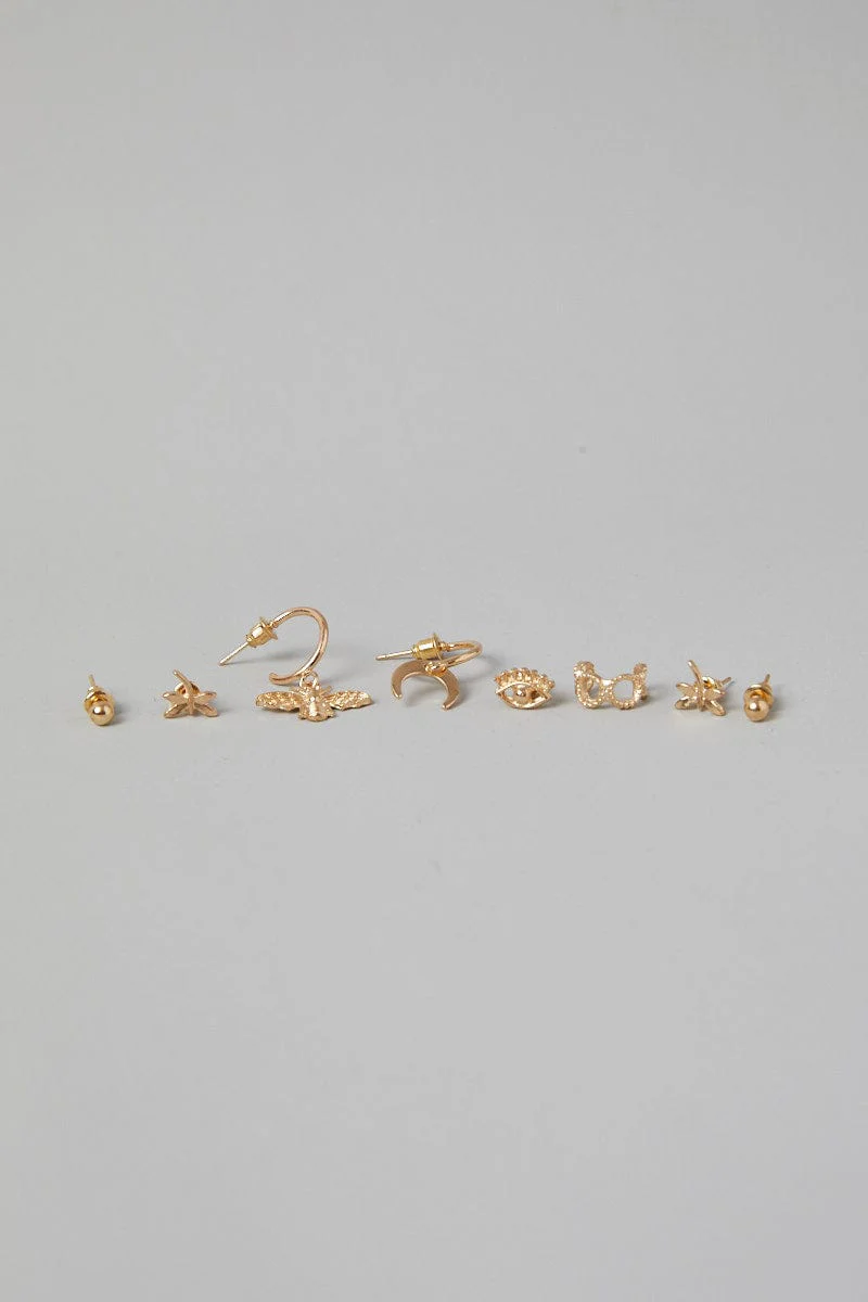 Gold 8 pack Stud Earrings