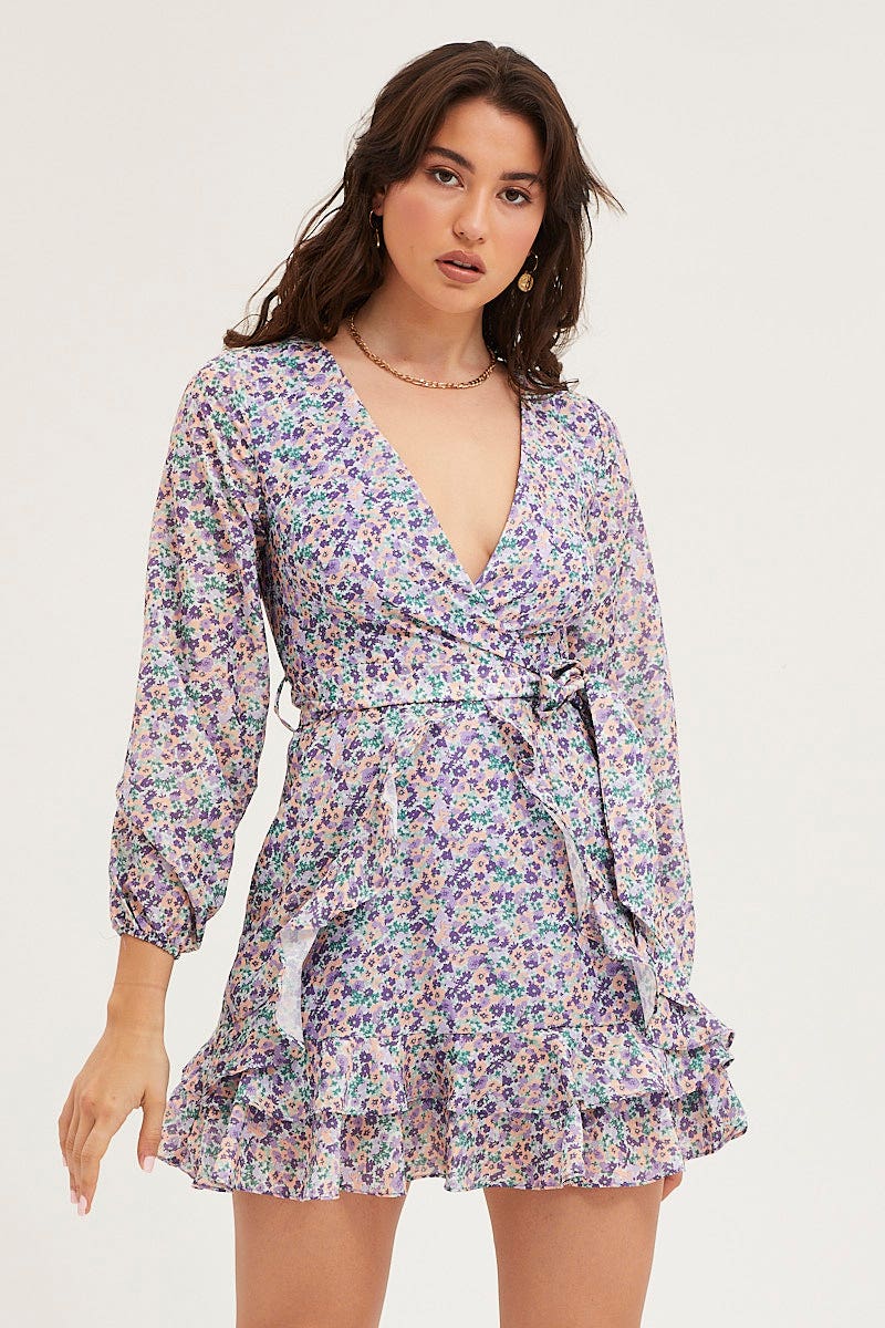 Print Skater Dress Long Sleeve Mini