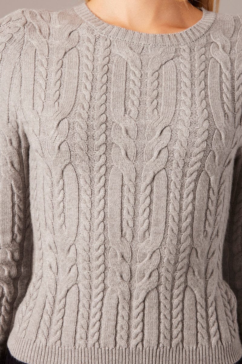 Grey Knit Top Long Sleeve Cable