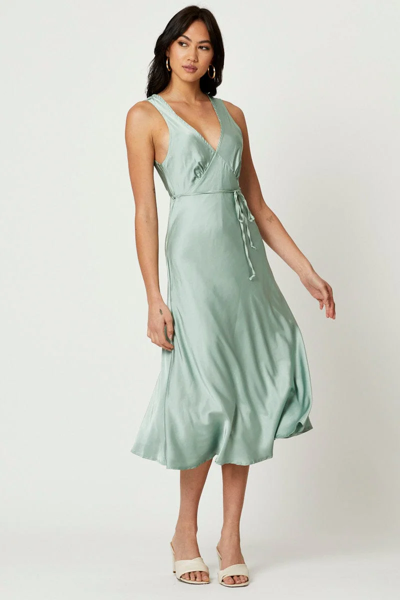 Green Satin Slip Dress