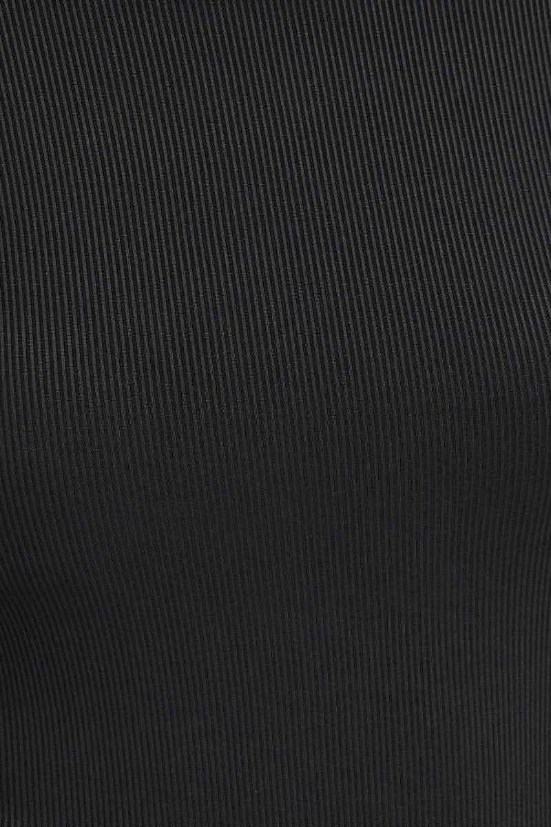 Black Bodysuit Long Sleeve Crew Neck Rib