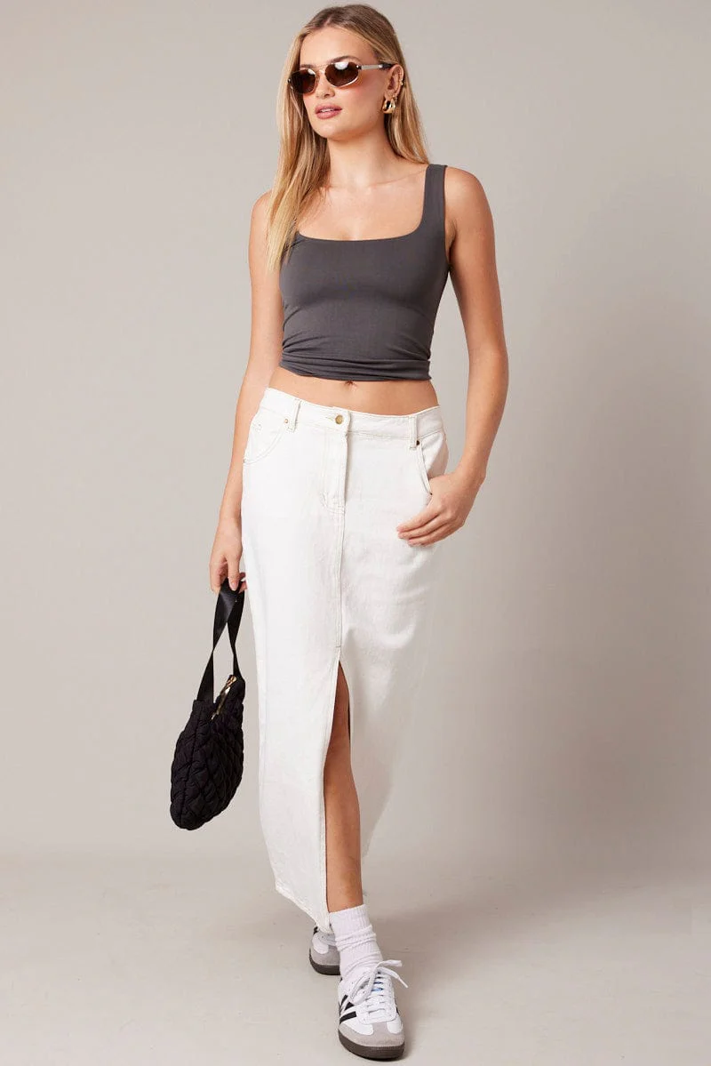 Grey Tank Top Sleeveless Scoop Neck Seamless Lined