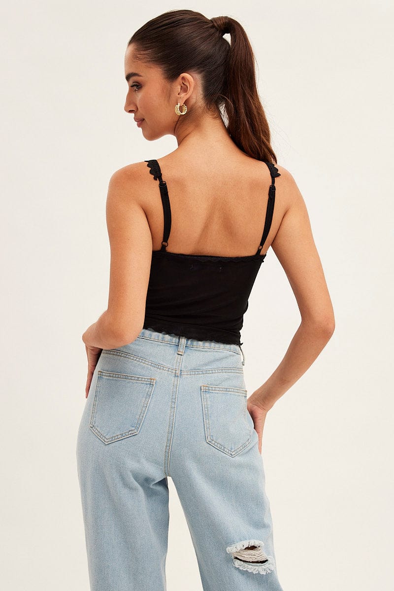 Black Mesh Lace Trim Cropped Cami