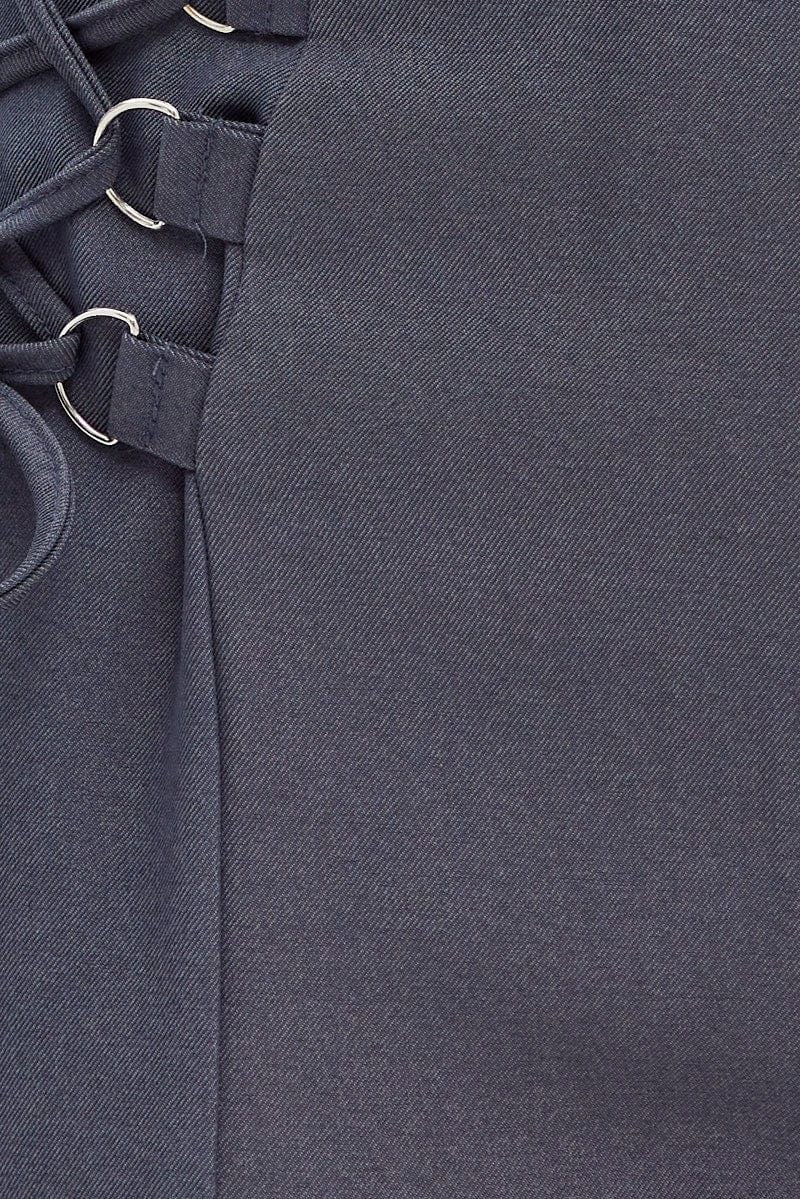 Grey Straight Leg Pants High Rise Tailored Lace Up