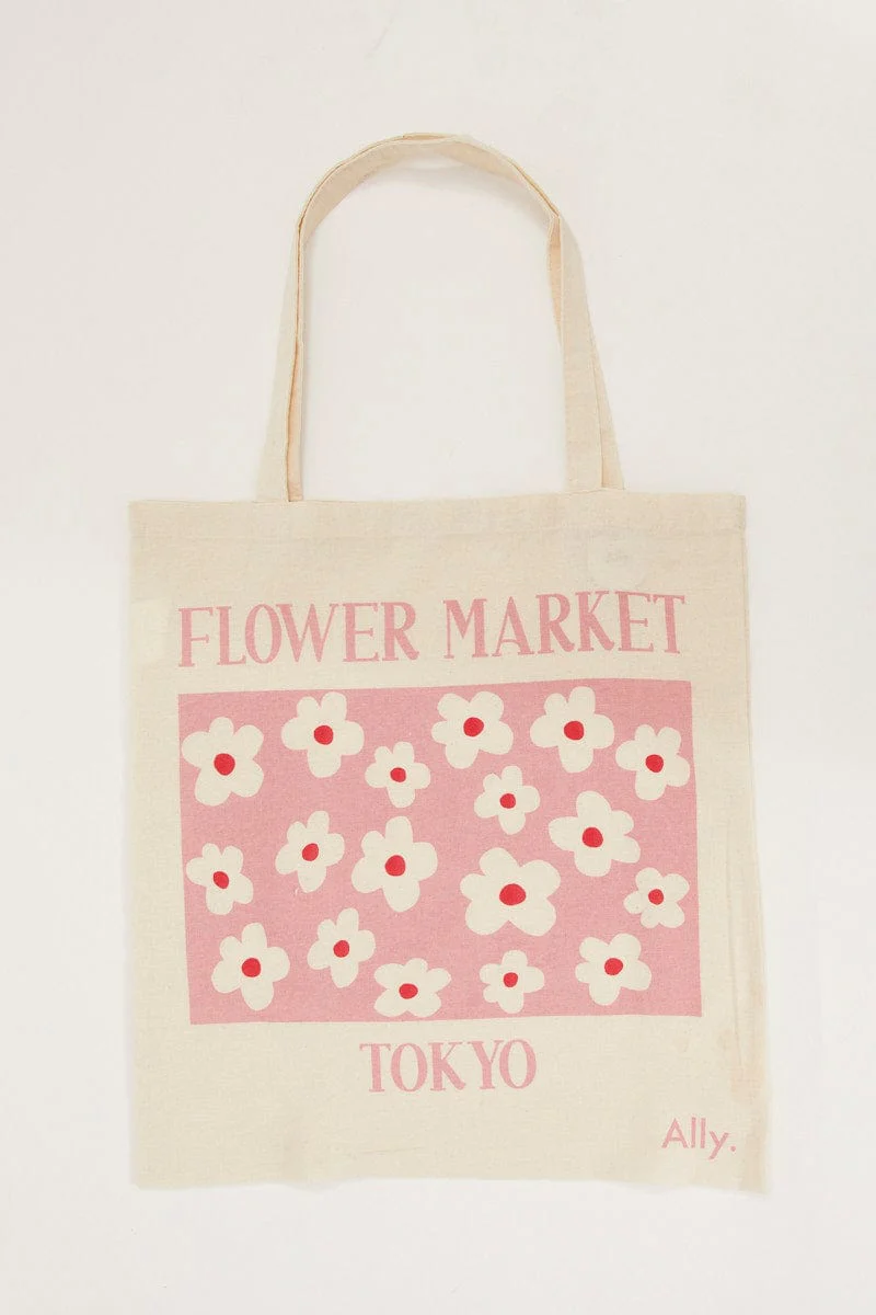 Black Tokyo Flower Market Printed Tote Bag