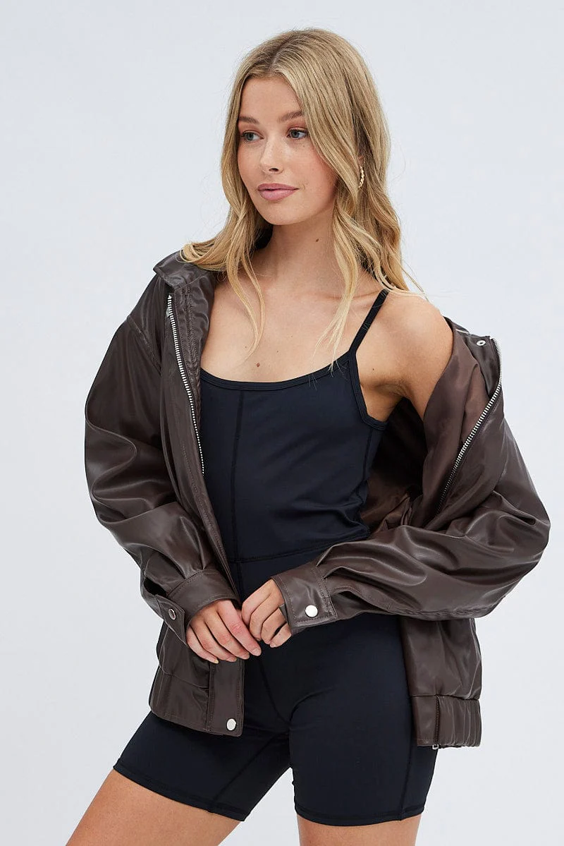 Brown PU oversized Jacket