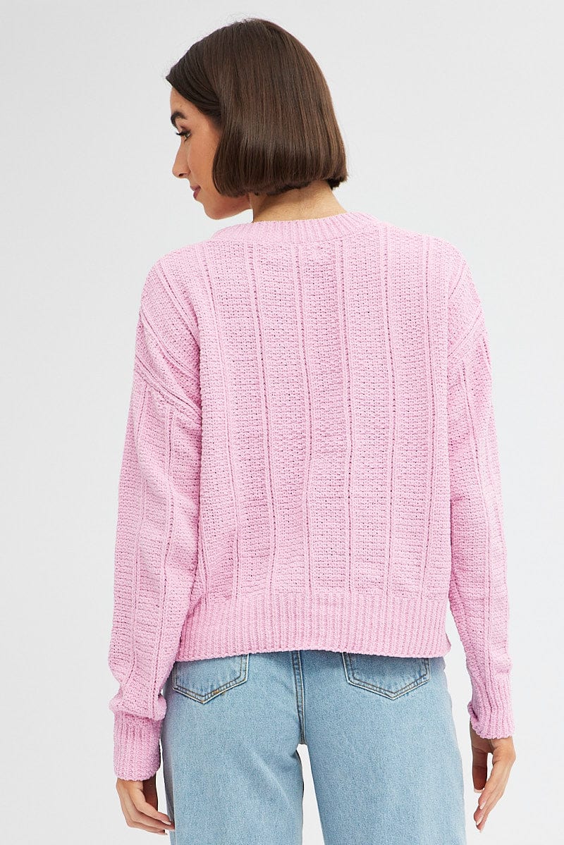 Pink Knit Top Long Sleeve Crop
