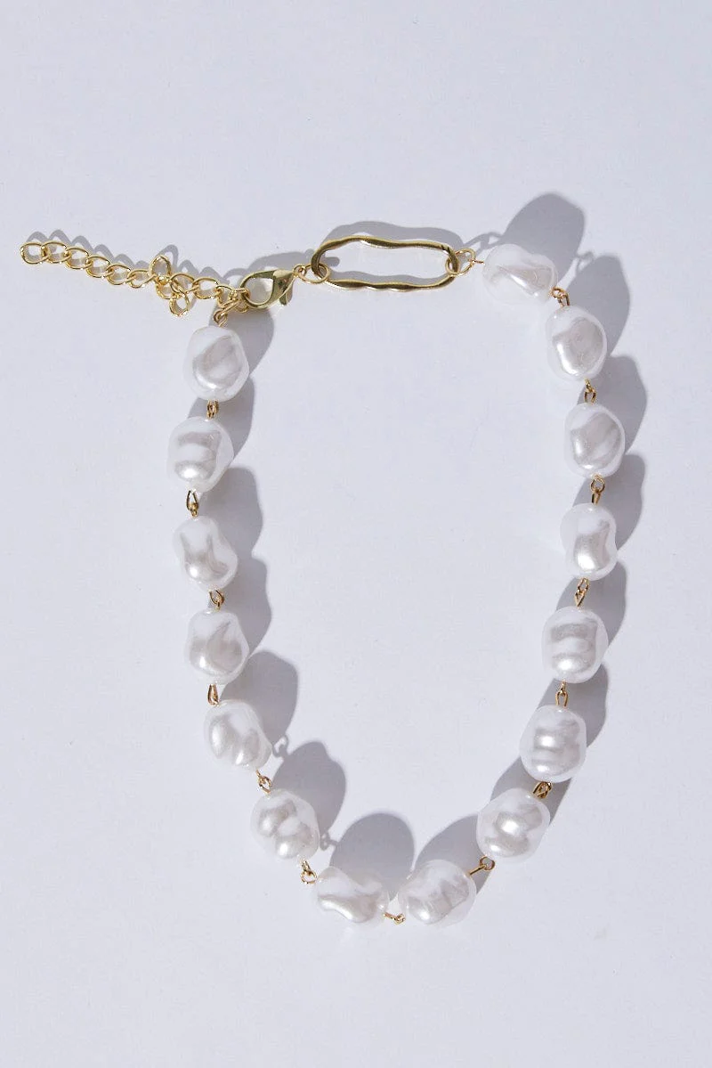 White Faux Pearl Choker Necklace