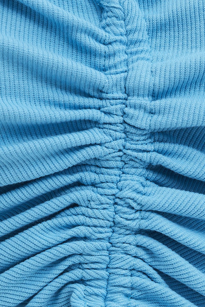 Blue Drawstring Top Short Sleeve Crop Ribbed